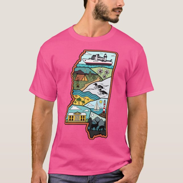 Camiseta Retro Mississippi Map Biloxi Laurel Jackson MS Sta (Frente)