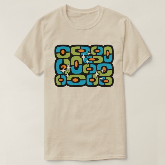 Camiseta Retro Moderno de Meados do Século Cósmico Abstrato (Frente do Design)