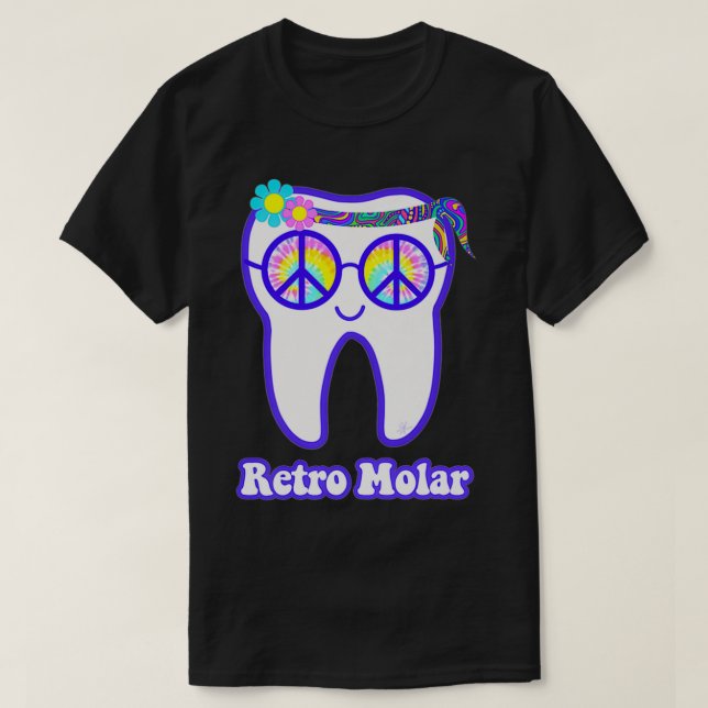 Camiseta Retro molar tooth hippie peace dental hygienist de (Frente do Design)