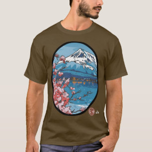 Camiseta Retro Monte Fuji Japão Art Aestética Cherry Blosso
