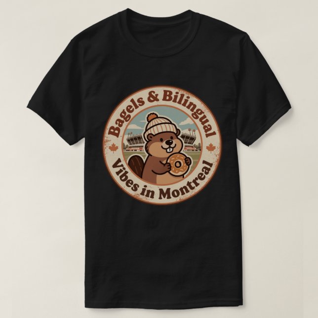 Camiseta Retro Montreal Beaver & Bagel (Frente do Design)