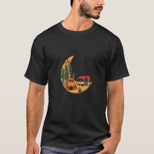 Camiseta Retro Moon Nature Trees Camping Trailer Rv