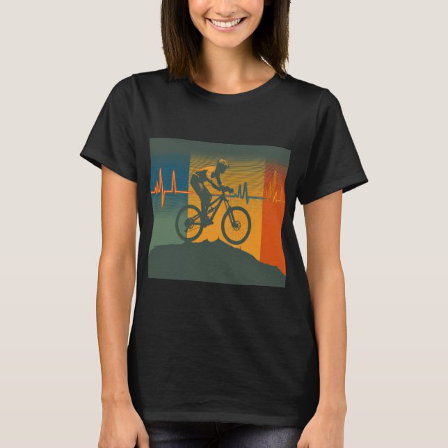 Camiseta Retro Mountain Biker Heartbeat (Frente)