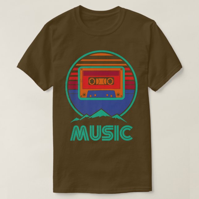 Camiseta Retro Music Cassette 70s, 80s Cantores Musicais Mu (Frente do Design)