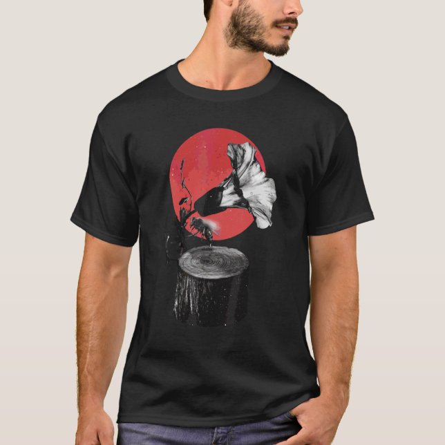 Camiseta Retro Music Gramophone Notes Nature (Frente)