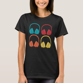 Camiseta Retro Musical Fones de ouvido Música