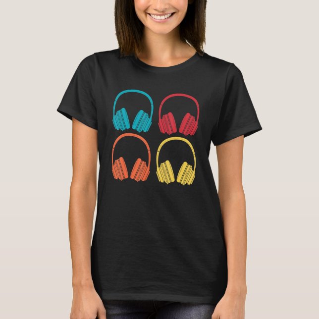 Camiseta Retro Musical Fones de ouvido Música (Frente)