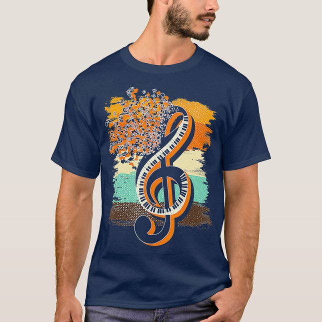 Camiseta Retro Musician Music Notes Piano Keys Treble (Frente)