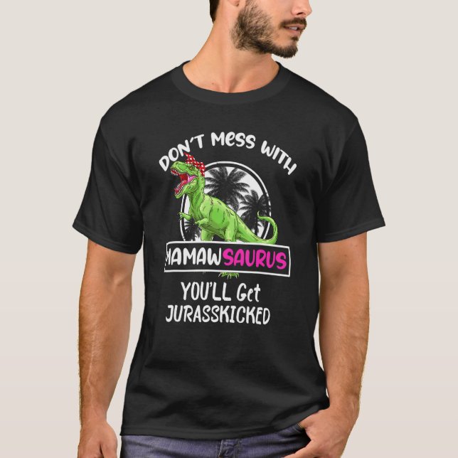 Camiseta Retro Não se meta com Mamawsaurus Você vai pegar J (Frente)