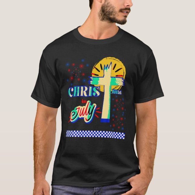 Camiseta Retrô Natal Em Julho, Cristão Jesus Deus Verão (Frente)