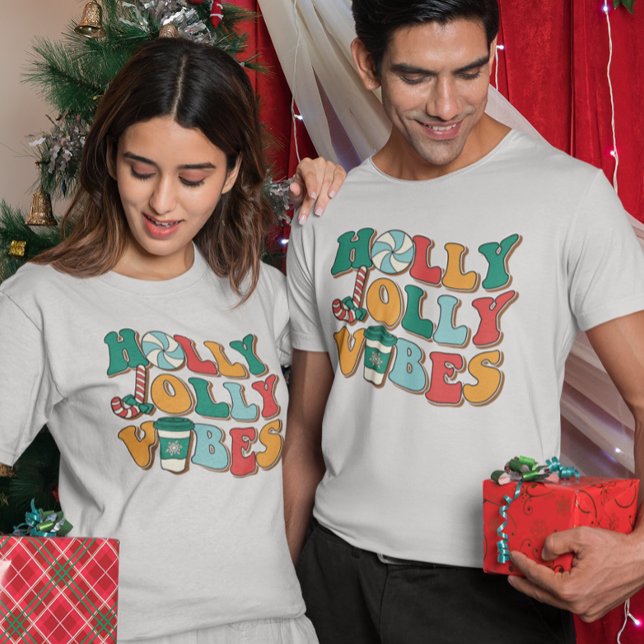 Camiseta Retro Natal Holly Jolly Vibes T-Shirt (Criador carregado)