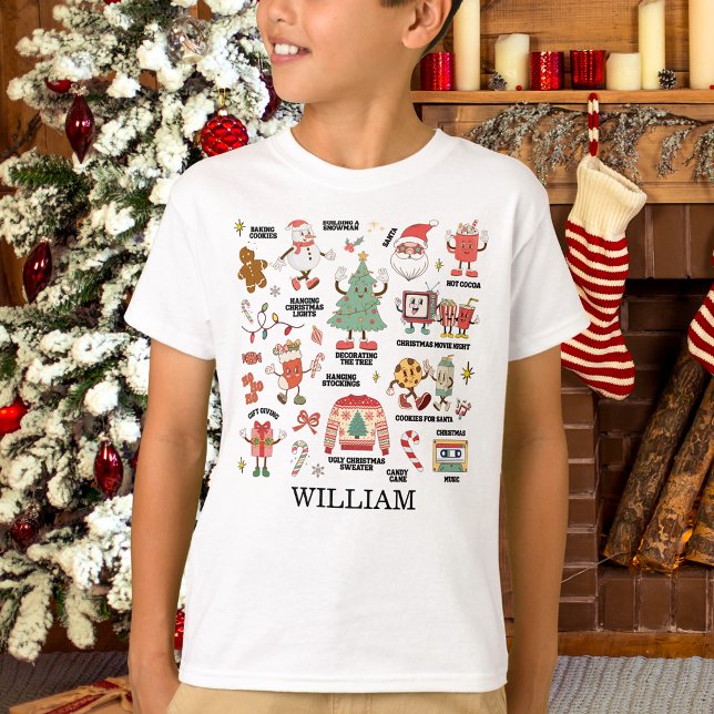 Camiseta Retro Natal Nostálgico Verde e Vermelho Meninos (Criador carregado)
