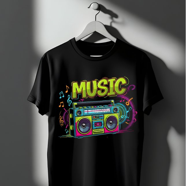Camiseta Retro Neon Boombox Music Art - 80s 90s Graffiti (Criador carregado)