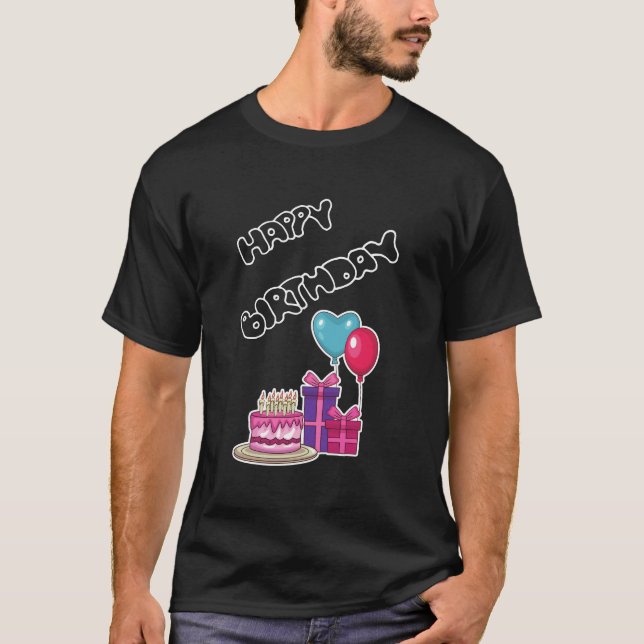 Camiseta Retro Neon Bubble Text Happy Birthday  (Frente)