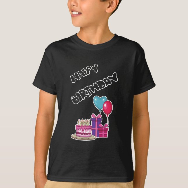 Camiseta Retro Neon Bubble Text Happy Birthday  (Frente)
