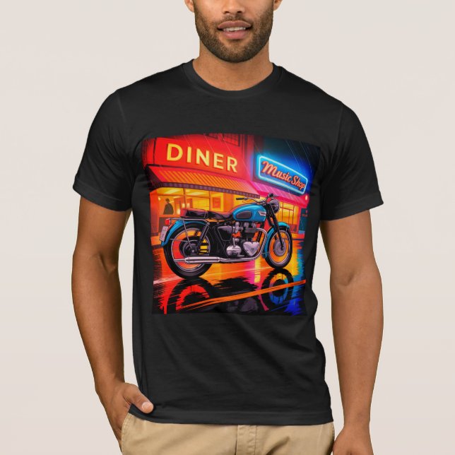 Camiseta Retro Neon Motorcycle — Cafe Racer Men’s (Frente)