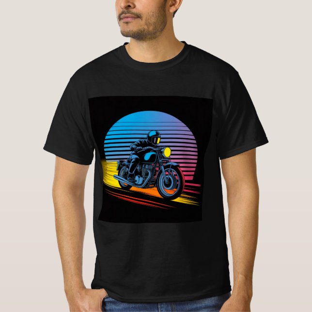 Camiseta Retro Neon Motorcycle — Cafe Racer Men’s (Frente)