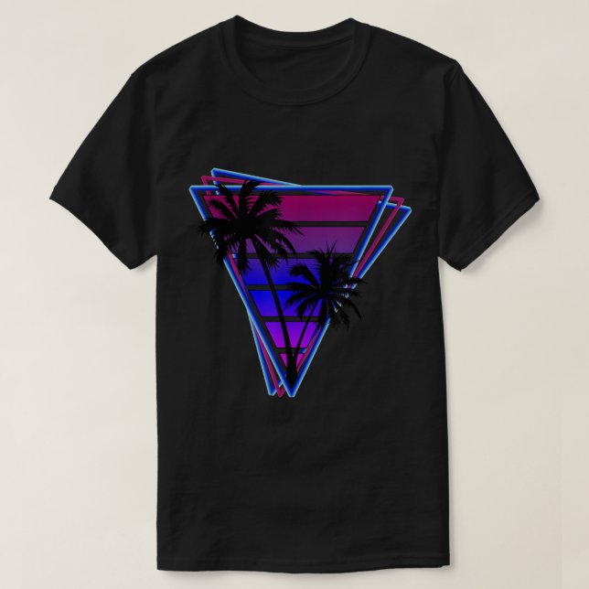 Camiseta Retro Neon Palm Trees Triangle (Frente do Design)