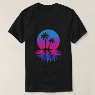 Camiseta Retro Neon Pôr do Sol Palmeiras Synthwave