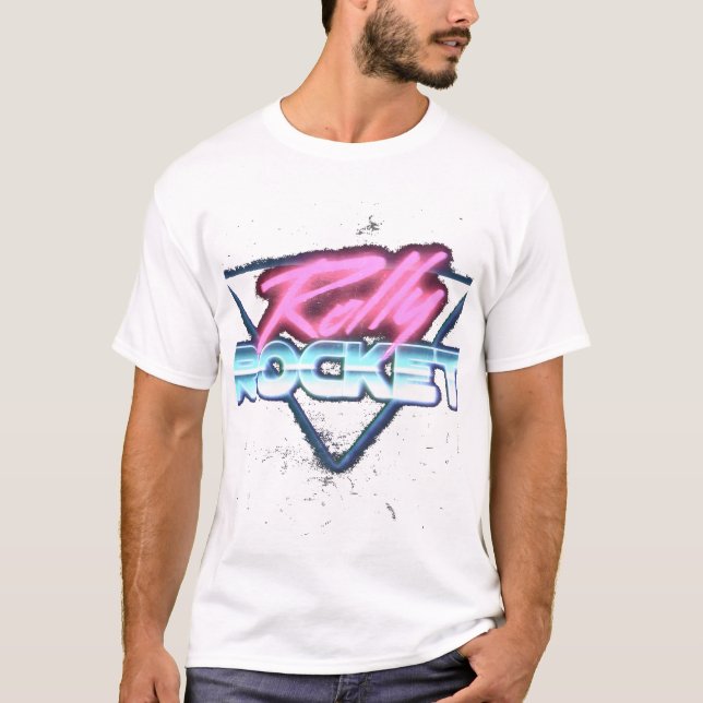 Camiseta Retro Neon Rally Rocket Design (Frente)