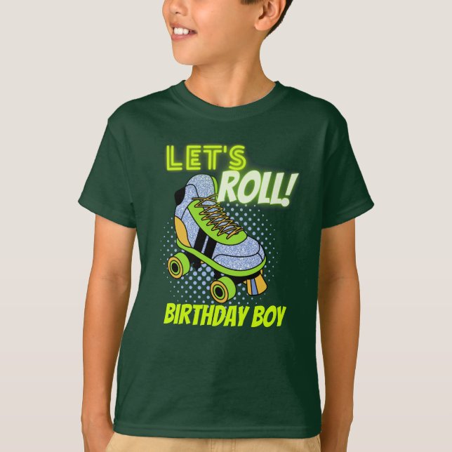 Camiseta Retro Neon Roller Skating Lets Rolling Boy (Frente)