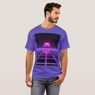 Camiseta Retro Neon Synthwave dos Anos 80 Estética Grid Inf