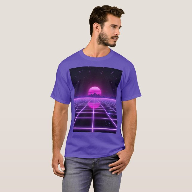 Camiseta Retro Neon Synthwave dos Anos 80 Estética Grid Inf (Frente Completa)