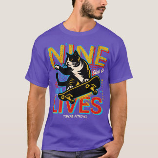 Camiseta Retro Nine Lives Skate Co Funny Skateboarding Cat