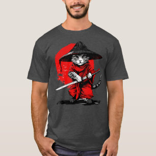 Camiseta Retro Ninja Samurai Cat Katana Gata Espada Ukiyoe
