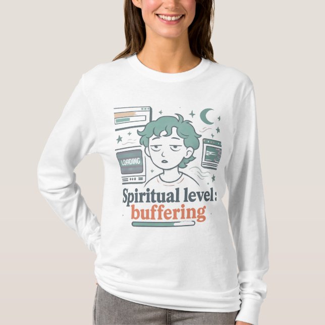 Camiseta Retro "Nível Espiritual: Bufferação" Vintage Funny (Frente)