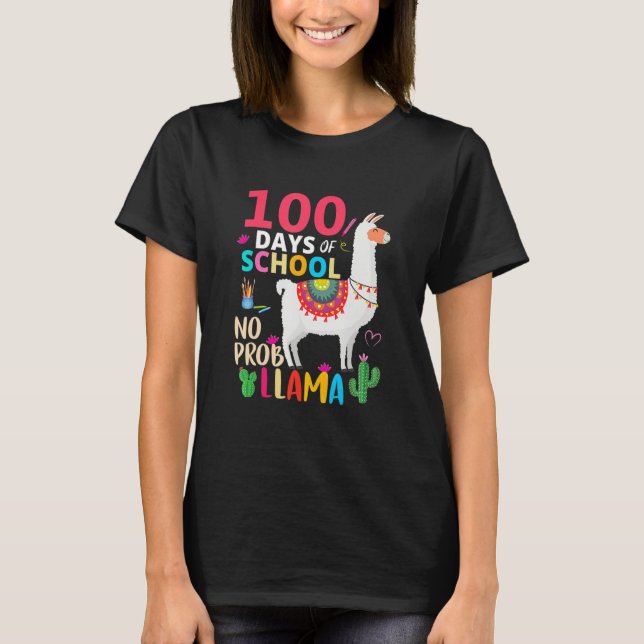 Camiseta Retro No Probllama 100 Days Of School LLama Teache (Frente)