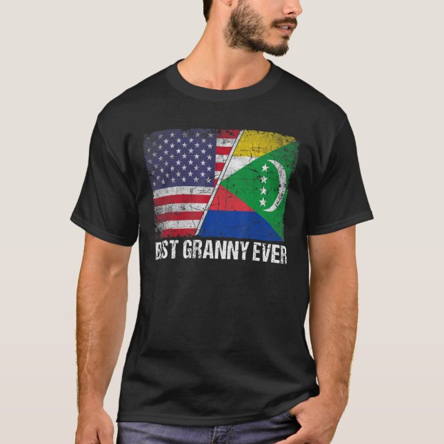Camiseta Retrô-nos Comores Sinalizador Melhor Avó de Mãe (Frente)
