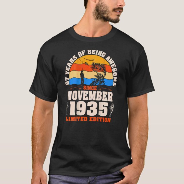 Camiseta Retro Novembro De 1935, 87 Anos De Pesca 87.O Nasc (Frente)