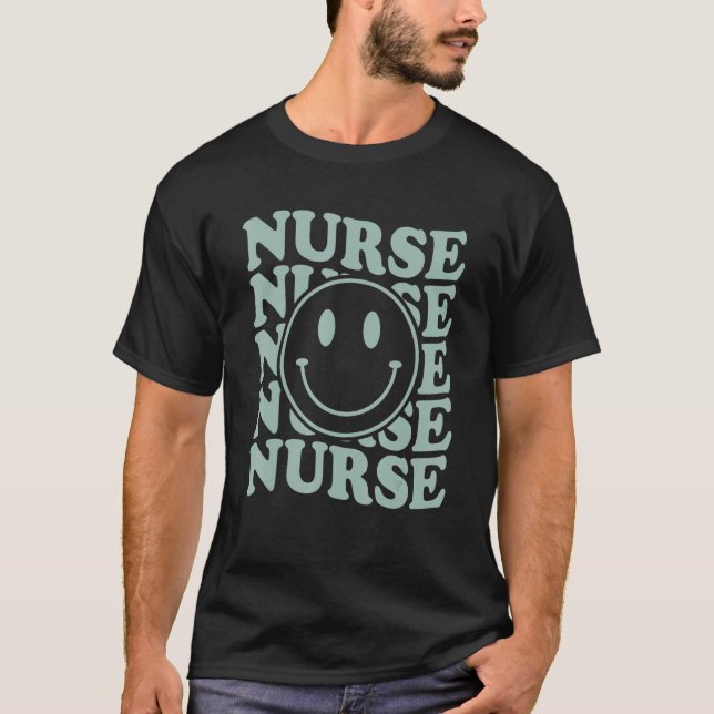 Camiseta Retro Nurse  Nurse Happy Face Preppy Aesthetic Tre (Frente)