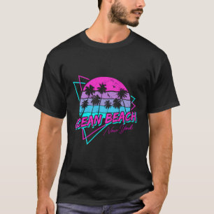 Camiseta Retro Ocean Beach New York Beach Palm Tree Souveni