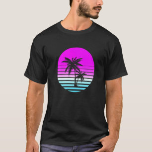 Camiseta Retro Oitenta 80s Vaporwave Pôr do Sol Palmeiras B