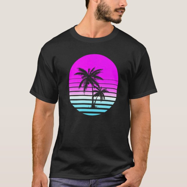 Camiseta Retro Oitenta anos 80 Vaporwave Sunset Palm Trees  (Frente)