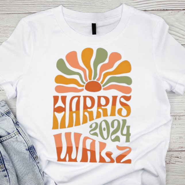 Camiseta Retro Orange e Green Harris Walz 2024 (Criador carregado)