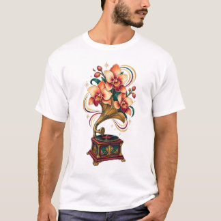 Camiseta Retro Orquídea Gramofone ao Luar