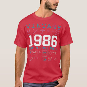 Camiseta Retro Otaku Kanji Vintage 1986 Birthday Ramen Anim