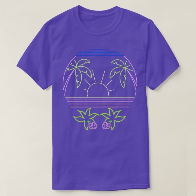 Camiseta Retro Palm Tree Vintage Neon Surf Tropical (Frente do Design)