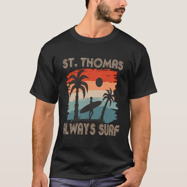 Camiseta Retro Palm Tree Virgens Ilhas Virgens Thomas Surfi (Frente)