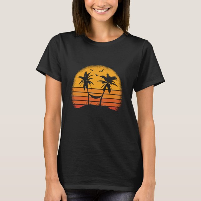 Camiseta Retro palm trees with hammock tropical beach (Frente)