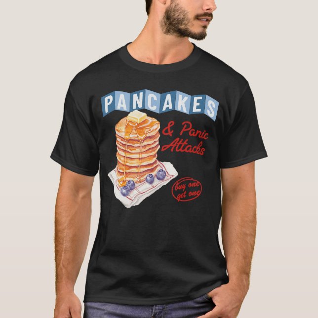 Camiseta Retro Pancakes And Panic Attacks Funny Breakfast W (Frente)