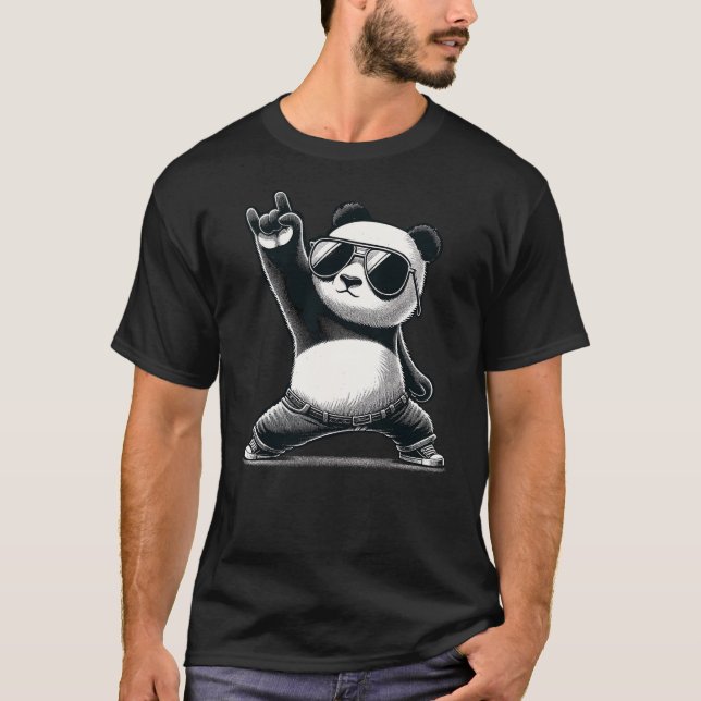 Camiseta Retro Panda Rock Music Gift Men Kids Women Funny P (Frente)