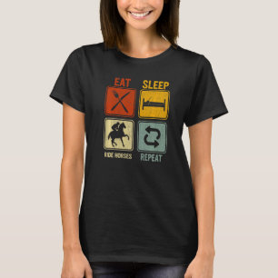Camiseta Retrô Para Cavalos De Corrida Do Sono De Comida Eq