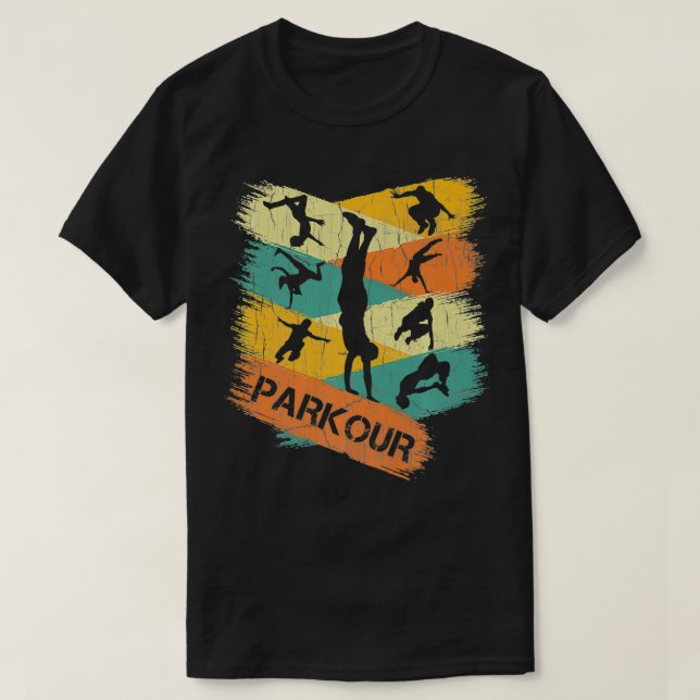 Camiseta Retro Parkour para Meninos Silhouette Vintage Free (Frente do Design)