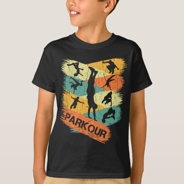 Camiseta Retro Parkour para Meninos Silhouette Vintage Free (Frente)