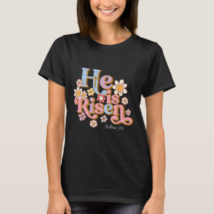 Camiseta Retro Páscoa Groovy Ele Ressuscitou Cristão Crianç