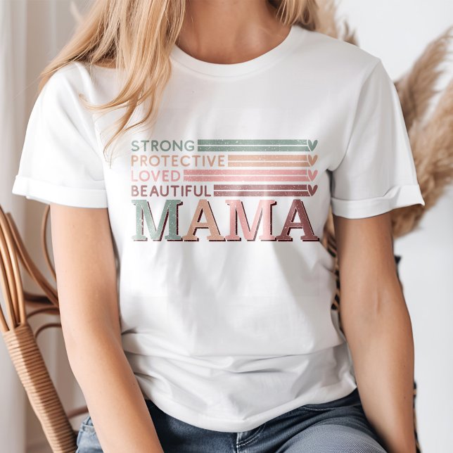 Camiseta Retro Pastel Belo Afirmação da Mãe Mamã (Blond young woman wearing a Retro Pastel Beautiful Mama Mom's Affirmation T-Shirt.)